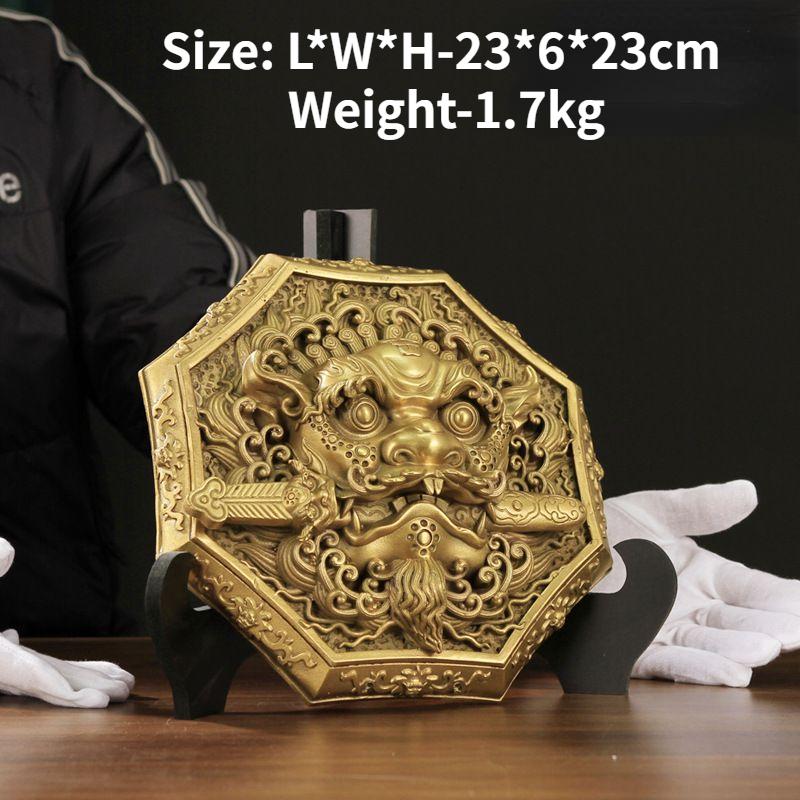 Lion Bite Sword Yellow Bronze Medal Bagua Mirror Gate Window Feng Shui Lion Tiger Head Swallowing Beast Rui Beast Ornament