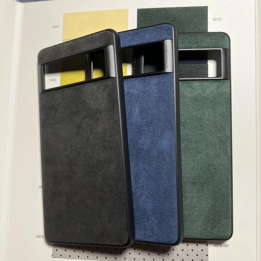Luxury Alcantara Phone Case for Google Pixel 8 Pro 9 Pro XL 5G 7 7A 6A 6 3 3A Pixel Fold Natural Suede Leather Protection Cover