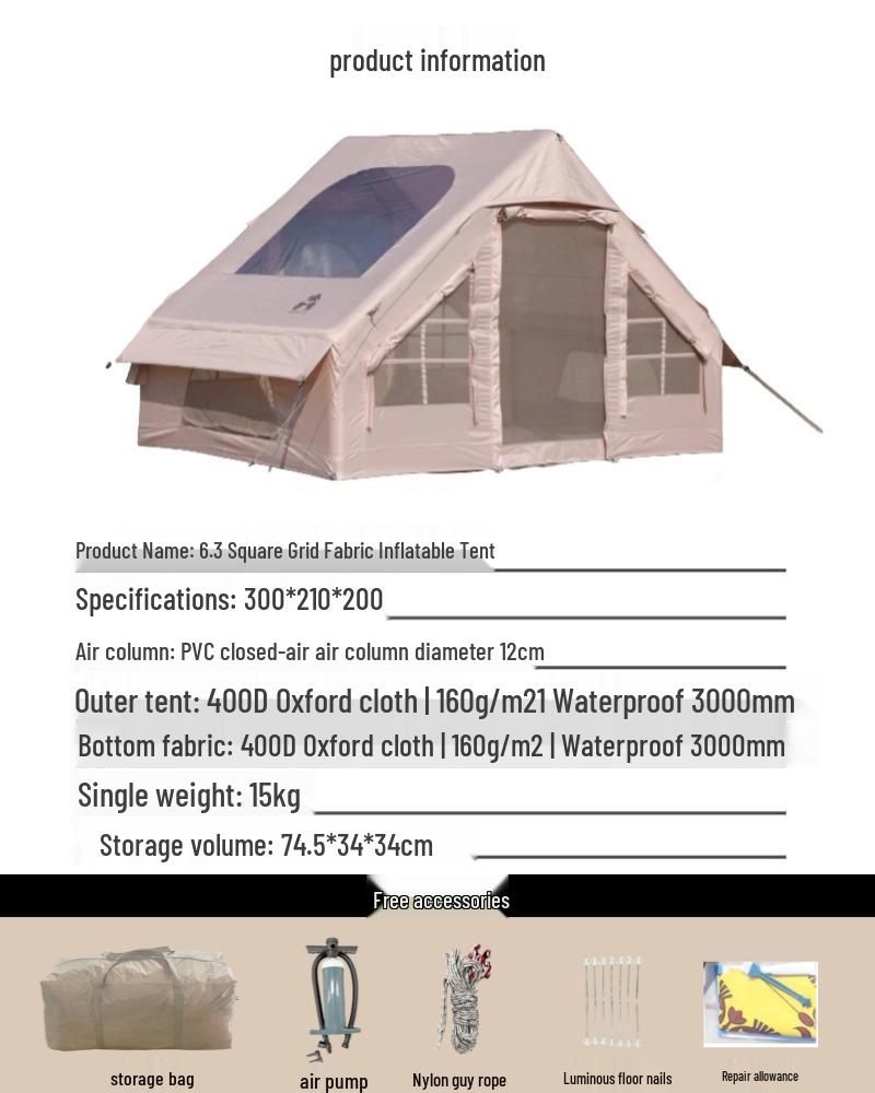 Portable Outdoor Inflatable Camping Tent - Thickened Oxford Cloth for Mountain Wilderness