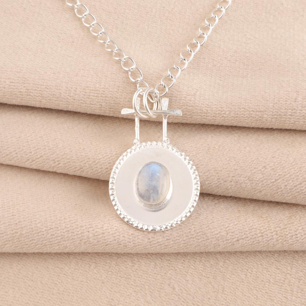 Natural Rainbow Moonstone Gemstone 925 Fine Silver Jewelry Handmade Pendant 1.4" PP-57-25