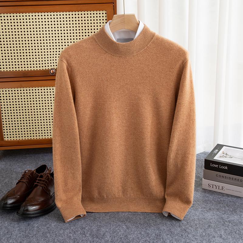 Men's Pullover Half-high Collar Sweater Autumn Winter Warm Solid Color Knit Sweater Business Casual Top