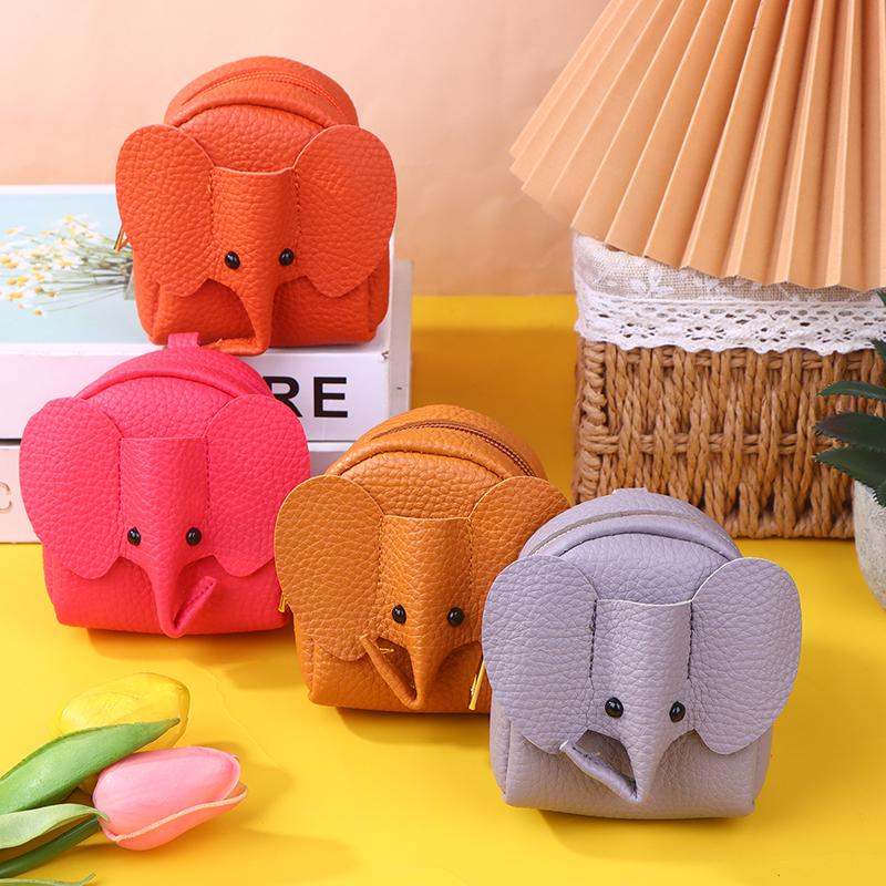 Pu Leather Elephant Money Bag Women Coin Purse With Key Ring Multifunctional Zipper Cartoon Storage Bags Key Case