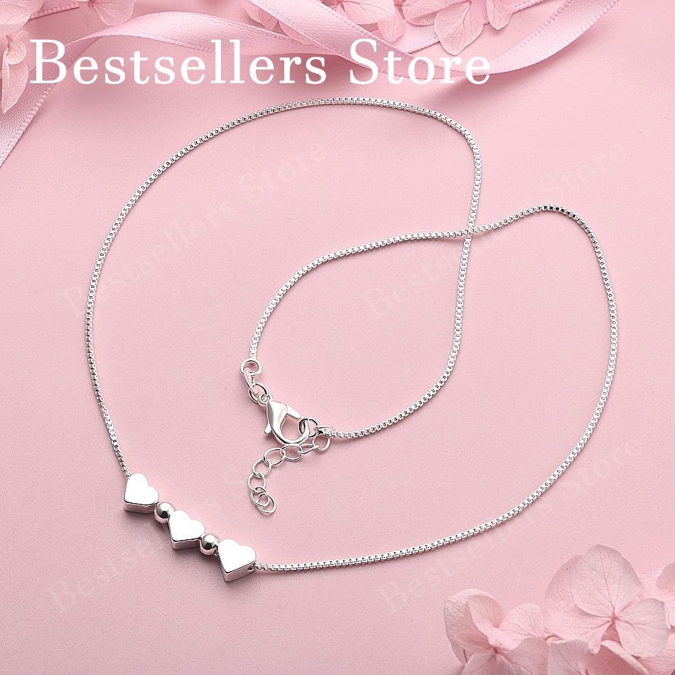925 Sterling Silver Luxury Three Love Hearts Necklace for Women Fashion Party Favor Wedding Accessories