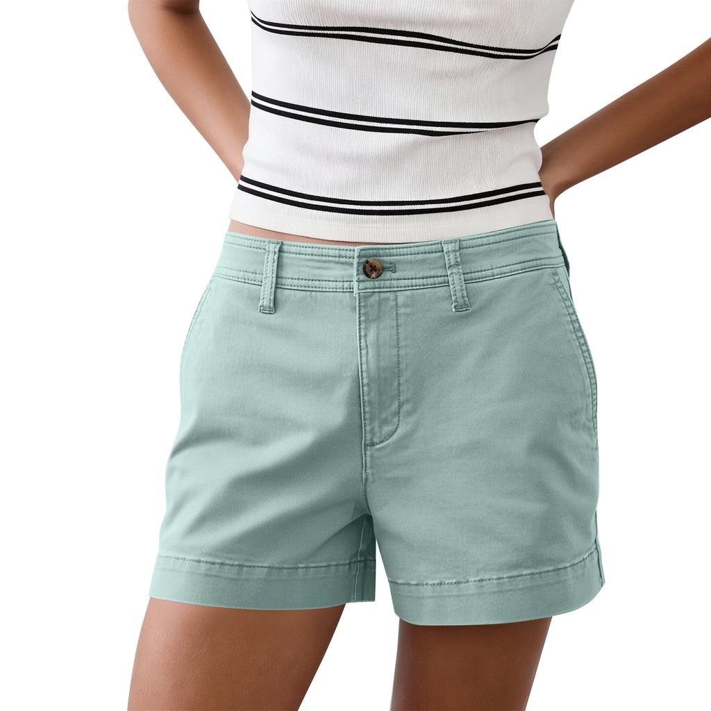 Women’s Casual Shorts with Cuffed Hem Mid Rise Relaxed Fit Cotton Fabric for Everyday Wear