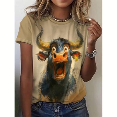 Fun Animal Pattern Women's T-shirt Cow Dog Duck 3D Printed T-shirts Summer Casual Loose Short Sleeved Round Neck Top
