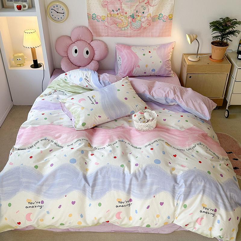Cotton Four-piece Quilt Cover, Bed Sheet Three-piece Cartoon Girl Heart Bedding