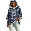 Women's Casual Camouflage Print Hooded Pullover Top with Three-Quarter Sleeves