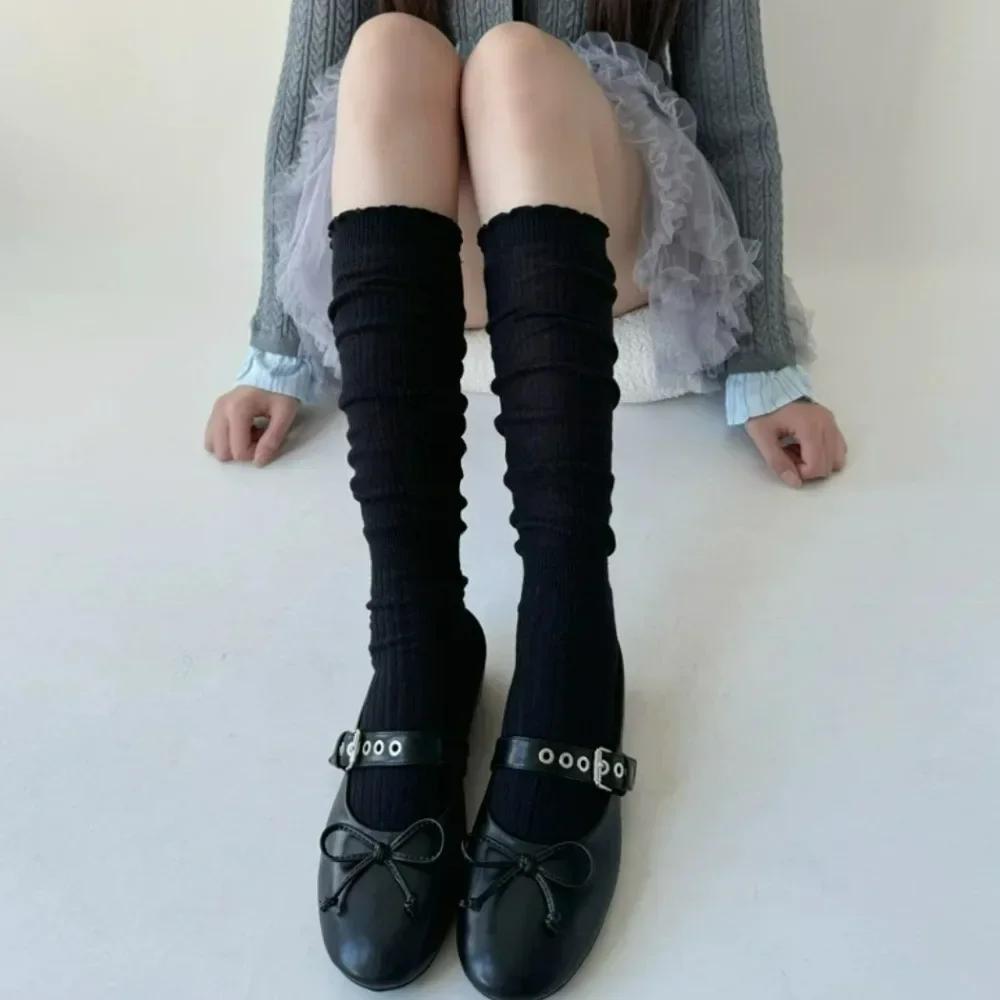 2026 New Women's Autumn and Winter Pure Cotton Long Socks Paired with Boots Design Sense Lace Calf Pile Socks