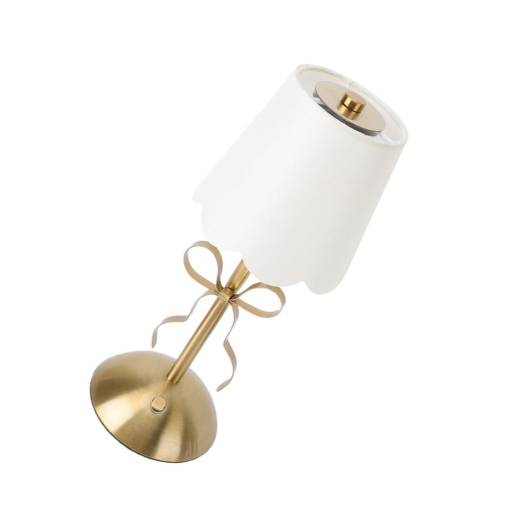Bow Table Lamp with Fabric Shade Cute Decorative Metal Rechargeable Cordless Bedside Lamp for Bedroom