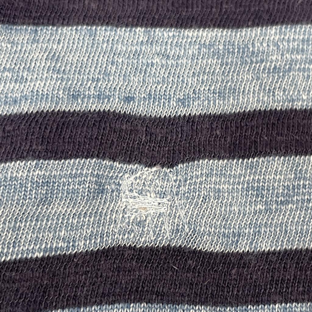 RRL Indigo X Blue Border Cotton Long Sleeve T-Shirt Tops M Indigo X blueUsed
