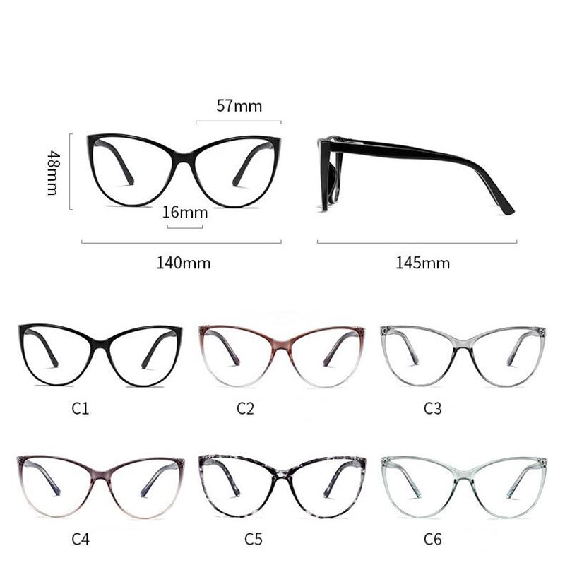 Big Frame Anti Blue Rays Cat Eye Nearsighted Glasses For Women TR90 Spring Leg Prescription Eyeglasses 0 -0.5 -0.75 To -6.0