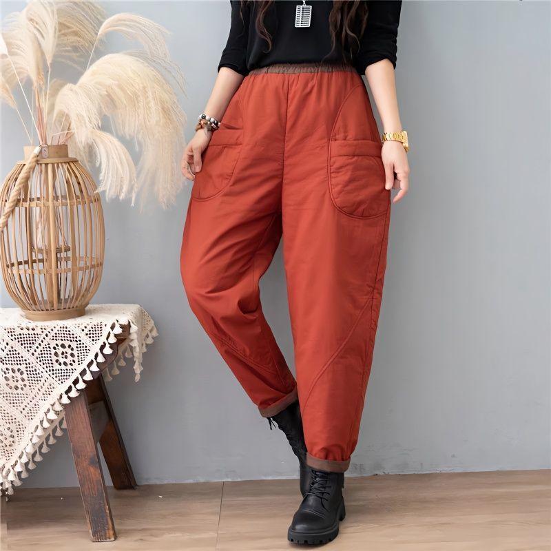 Retro Strip Velvet Splicing Plus Cotton Casual Cotton Pants New Winter Large Pocket Warm Work Cotton Pants