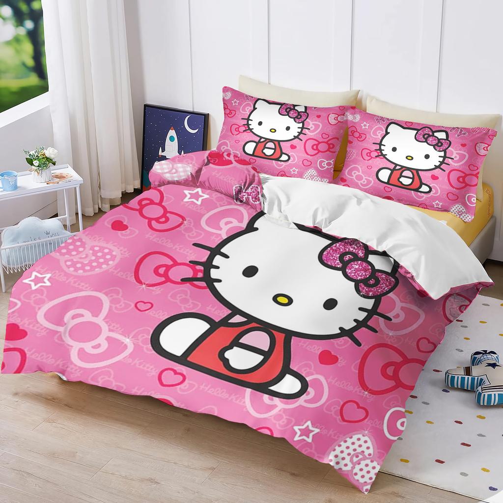 Hello Kitty Printed Bedroom Bedding Set Duvet Cover Christmas Gifts Comforte Cartoon With Pillowcase