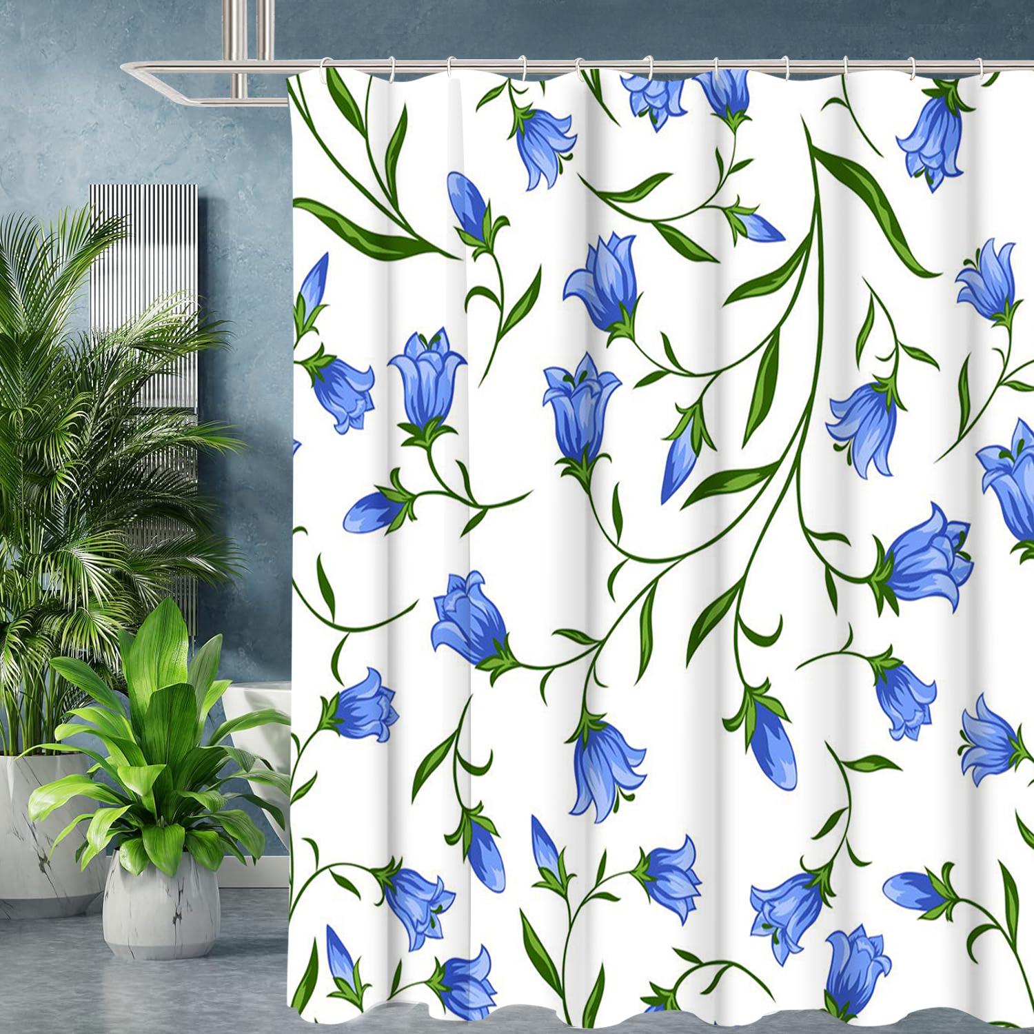 

Синий Цветочный Узор Занавеска для Ванной Комнаты Буквы для Ванной Водонепроницаемая Шторка для Душа с 12 Крючками Рыбы Домашний Декор Бесплатная Доставка 180x180cm curtain синий