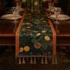 Tassel Edge Table Runner Jacquard Runner, Vintage Floral Elegant Home Decor Accessory with Tassels for Dining Party Scratch Protection