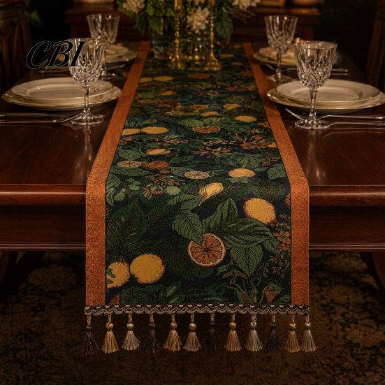 Tassel Edge Table Runner Jacquard Runner, Vintage Floral Elegant Home Decor Accessory with Tassels for Dining Party Scratch Protection