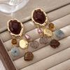 Bohemian Ethnic Tassel Pendant Earrings for Women Vintage Geometric Resin Simulated Gemstone Dangle Earrings Female Gifts