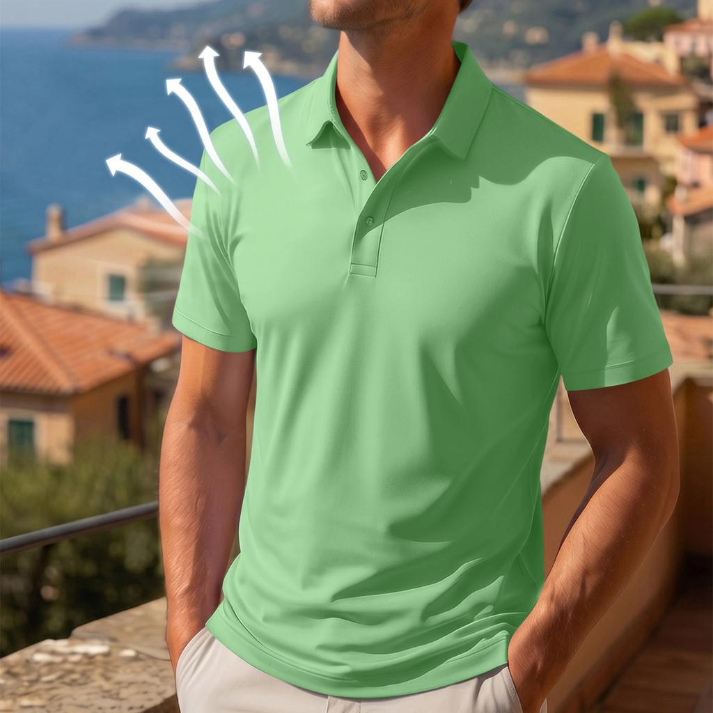 Pánske priedušné rýchloschnúce ľadové hodvábne polo tričko s gombíkmi a krátkym rukávom, odolné proti vráskam, na bežné nosenie a outdoorové aktivity