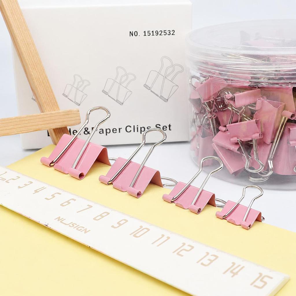 Binder Clip Paper Clamps Assorted Sizes Mini Small Medium Large 100 Pcs Clips for Office School Supplies Pink