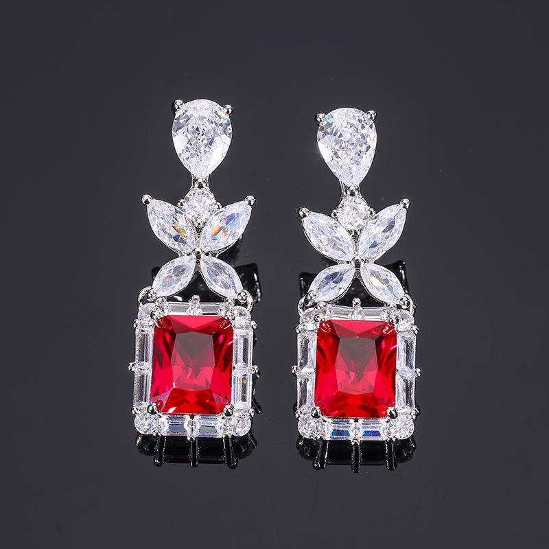 Jewelry Pink Zircon Earrings S925 Silver Needle Earrings Women's Fashion Imitation Paraiba Gemstone Earrings