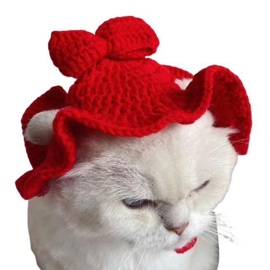 Cat Hat Pets Knitted Cosplay Hat Halloween Christmas Party Costume Headwear Dress-up Accessories for Puppy Cat Kitten