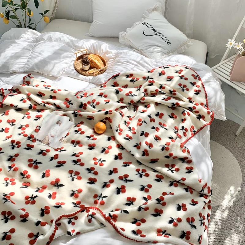 3d Cherry Strawberry Jacquard Wool Blend Blanket Sweet Baby Girl Swaddle Blanket Crib Beddings Newborn Receiving Blanket