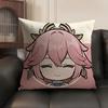 Yae Miko Cute Genshin Impact Cushion Cover Natural Linen Organic Fabric DoubleSided Printing Sofa Home Decor Gift Pillow Case