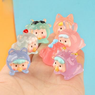 Cute Cartoon Luminous Ornaments Car Center Console Navigator Screen Lying Doll Decoration Desktop Resin Craft Miniature Model