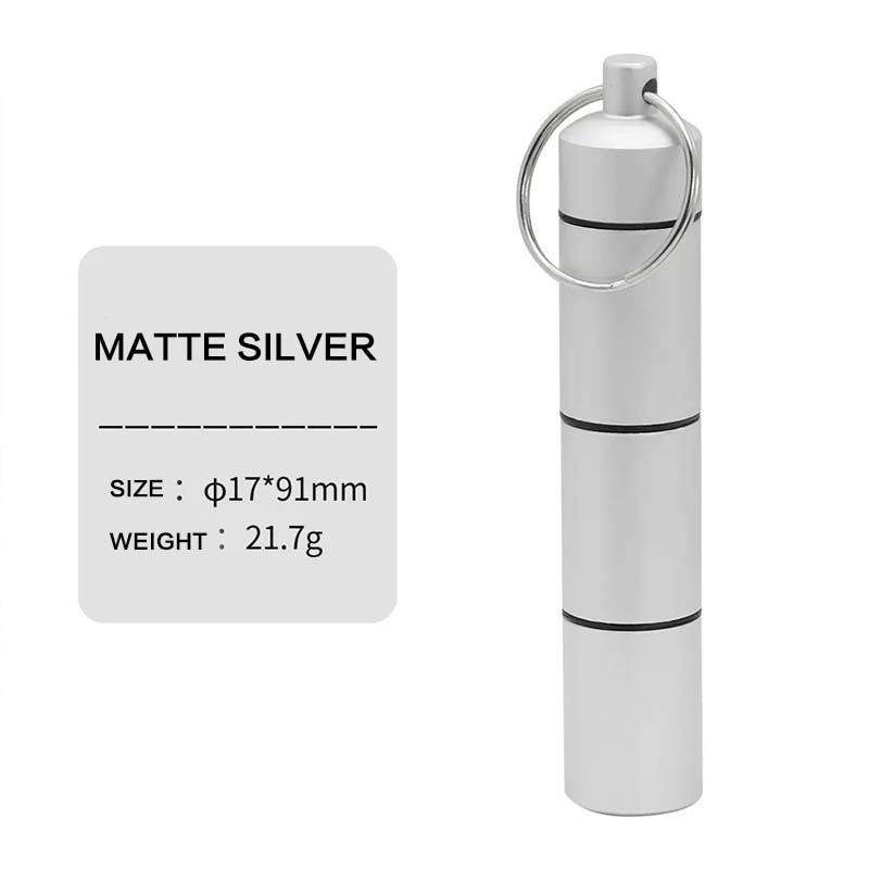 

Aluminum alloy sealed metal bottle with lid, Portable waterproof medicine container for week-long travel, серебряный