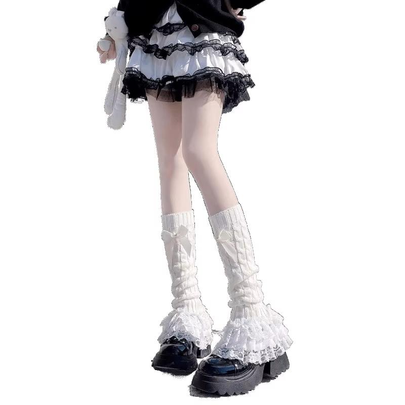 Lace Japanese Harajuku Leg Warmers Y2k Spicy Girl Over Knee Pile Socks Bow Tiered Ruffled Socks Lolita Leg Horn Women Warmers