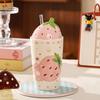 Popular cute strawberry bear ceramic cup creative student mug office large capacity girls water cup souvenir
