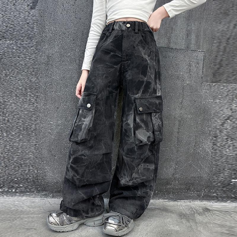 

Трендовые свободные джинсы карго для девочек, весна/осень 2025 170 cm чёрный