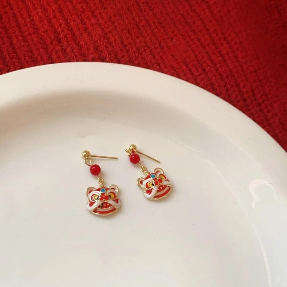 Cartoon Lion Dance Ear Studs Awakened Lion Drop Earrings Retro Tassel Lion Dance Earrings  Wedding