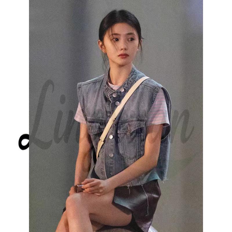 

Liu Haocun Celebrity-Inspired Loose Sleeveless Vest Small синий