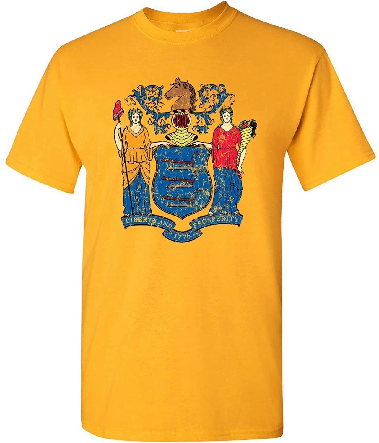 New Jersey State Flag - Hometown Pride Souvenir Basic Cotton T-Shirt - Gold 2XL