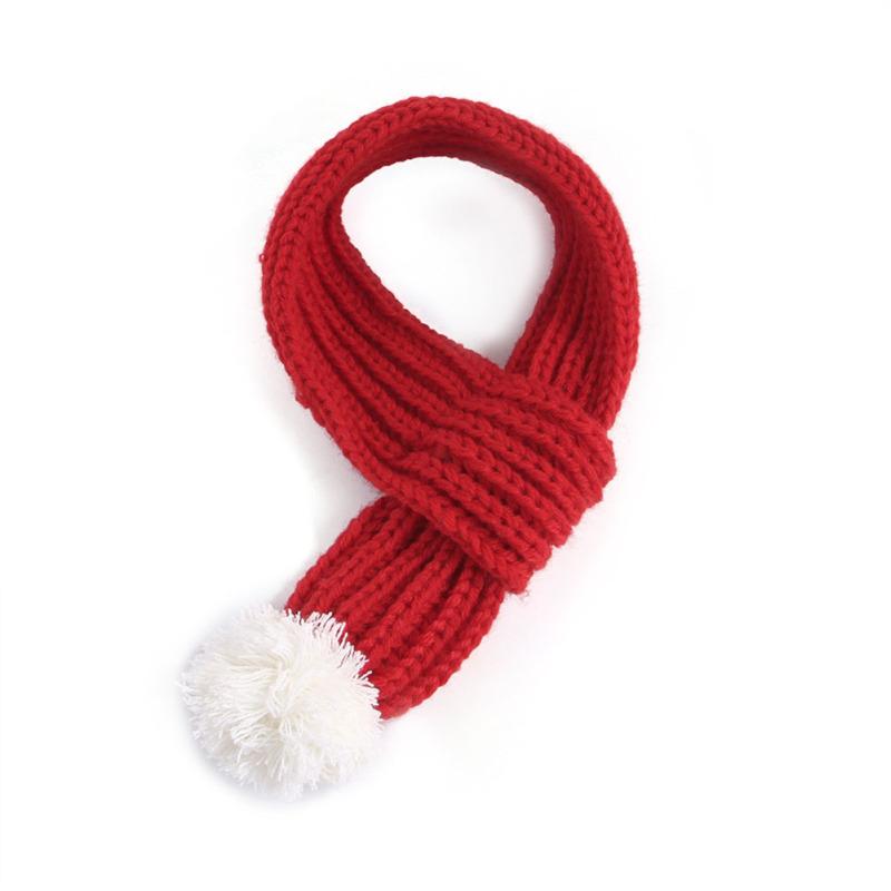 Pet Christmas Knitted Scarf With Fuzzy Pompom Winter Warm Scarf Neck Warmer Bandana For Cats Dogs S