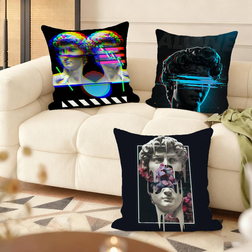 Funny Art D-David Statue Cushion Cover Soft Short Plush Pillow Cover Smooth Cozy Texture Aesthetic Cushion Case Home Decor