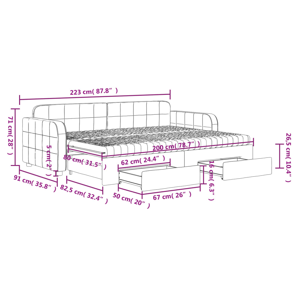 Extendable Daybed with Drawers Dark Grey 80x200 cm Velvet