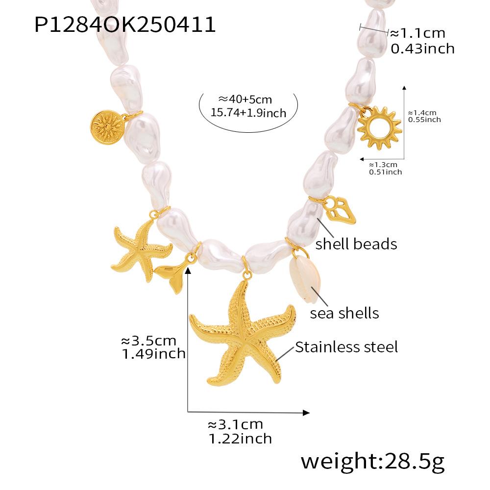 Ozean-Serie, Perle, Seestern, Mehrfach-Accessoire Schlüsselbein-Kette, Modisch, Leichter Luxus, Strand-Stil