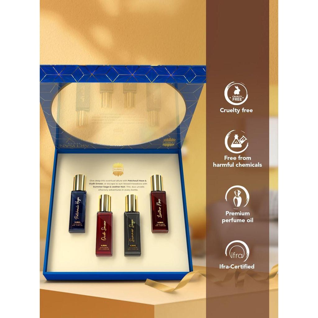 Set de Regalo de Perfume Ajmal Artisan para Hombres y Mujeres | 4x20ml Miniaturas Unisex de Eau De Parfum |