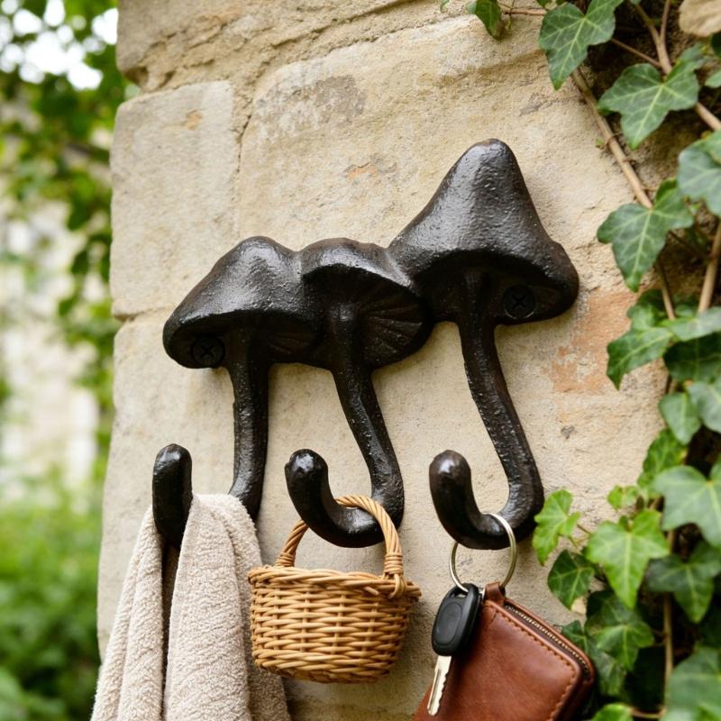 Wall Mounted Metal Mushroom Wall Hook Rack Key Hat and Bag Holder with Dark Finish for Entryway Bedroom Storage