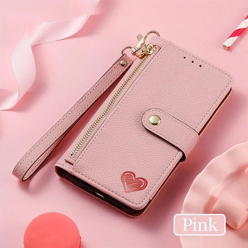 Luxury Zip Leather Wallet Case For Samsung Galaxy S24 S23 FE S22 Plus S21 S20 Note 20 Ultra Coin Purse Cards Solt Holder Cover