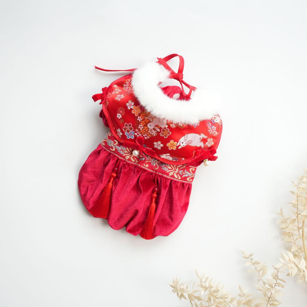 Pet Clothes Christmas Plush Dress Compared To Teddy Bear Autumn/Winter Five Flower Collar Tang Dress Wedding Cat Red Dress