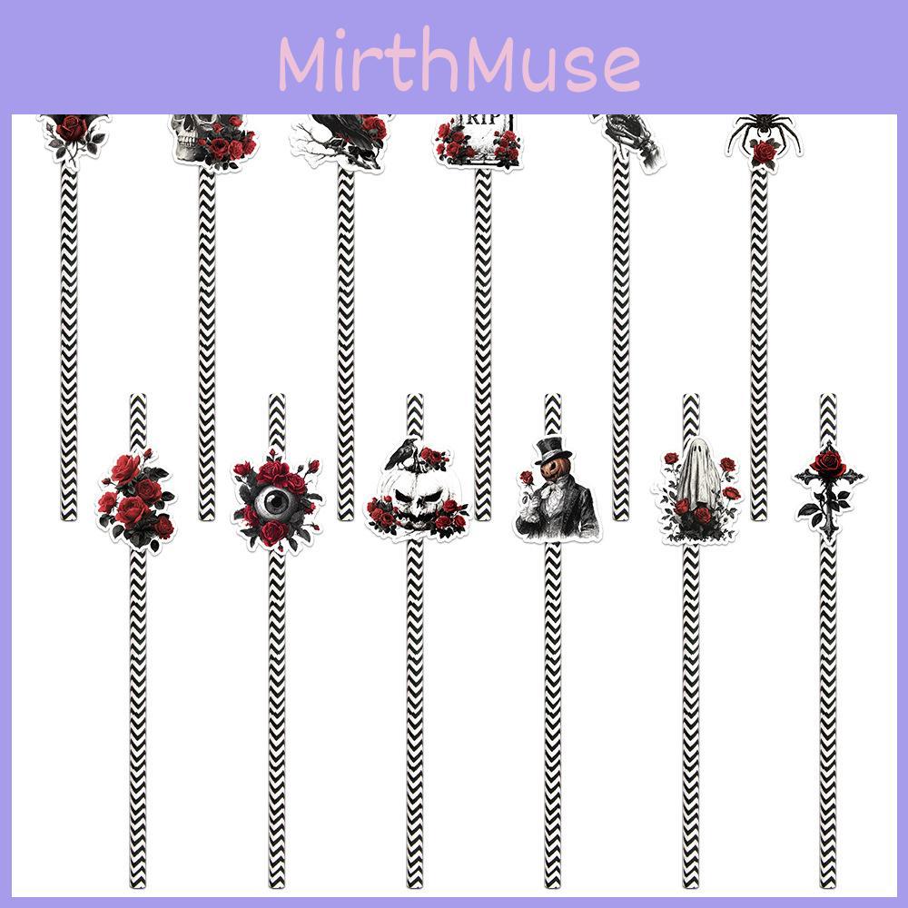 Skull Rose Halloween Paper Straw Set Parties Events Disposable Decor Beverage