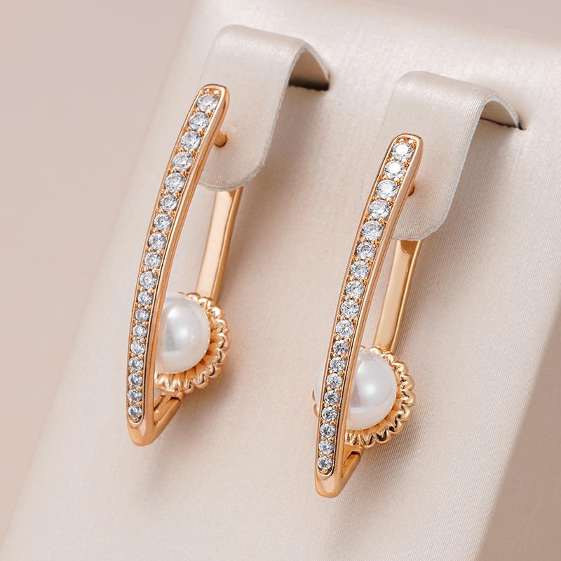 Luxury Long V Shape Pearl Drop Earrings For Women Trendy Rose Gold Color Fine Wedding Easy Matching Daily Jewelry