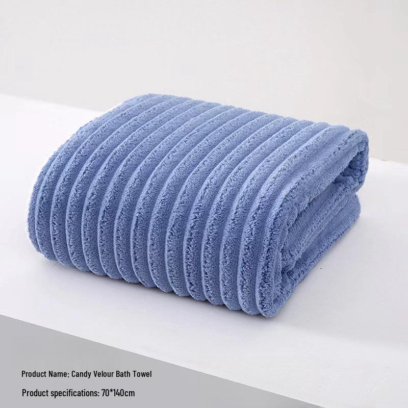 Coral Fleece Quick-Dry Candy Stripe Bath Towel: Super Soft, Large, Thickened, Colorful, and Absorbent.