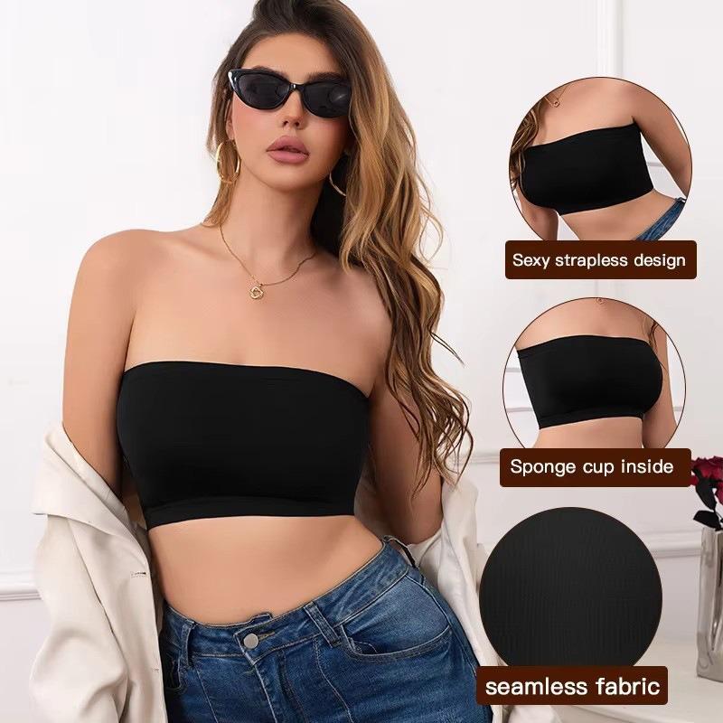 Seamless Ribbed Strapless Wireless Comfortable Bandeau Bra For Women