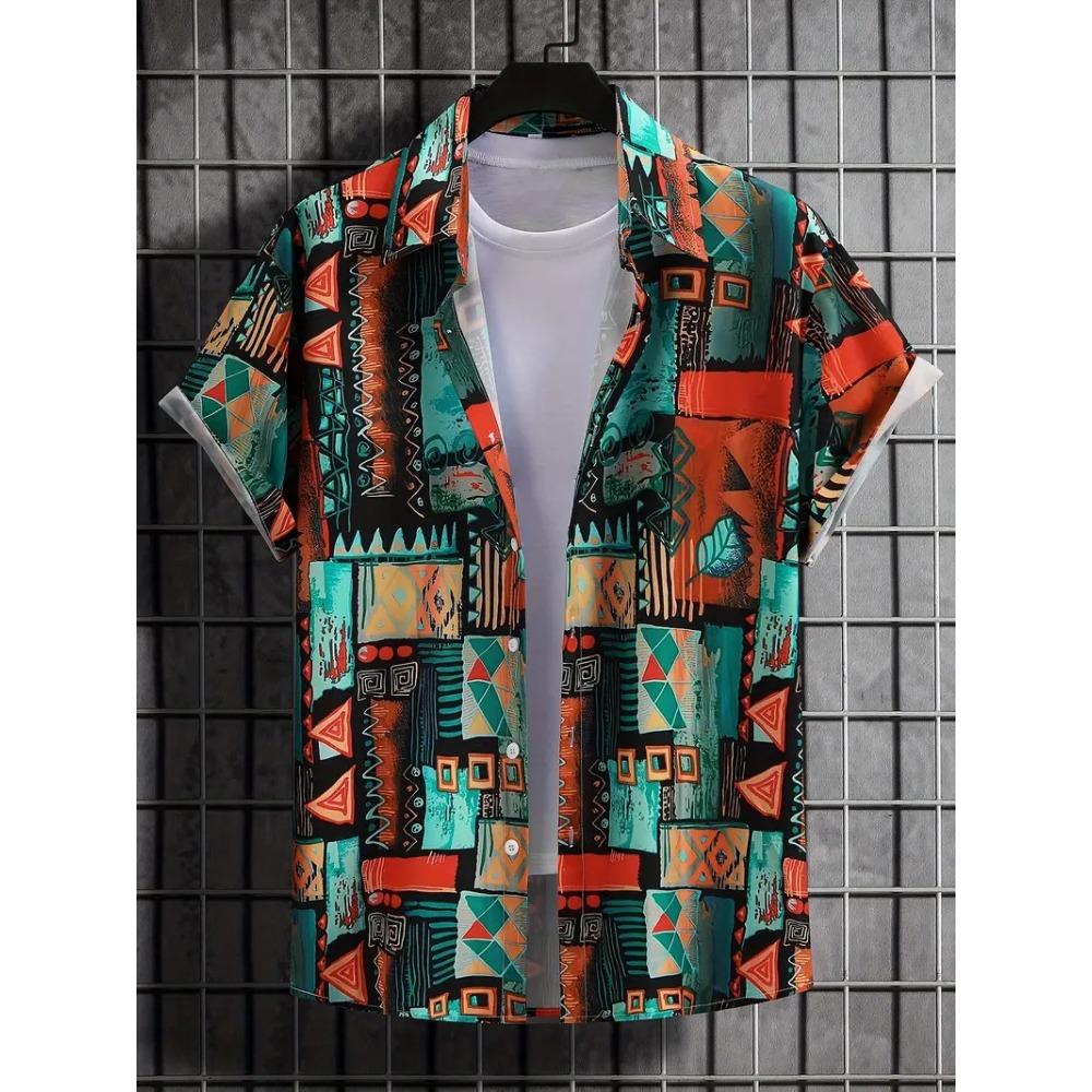 Palmshadow Cuban Camisa Men's Clothing Simple Hawaiian Print Poplin Shirt Business Holiday Everyday Outdoor Short Sleeve Shirt