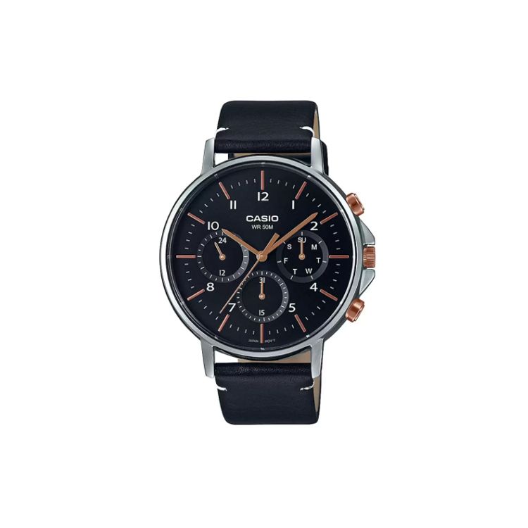 Casio Men's Black Standard Series 50M Water Resistant Shockproof Quartz Movet Genuine Leather Strap Watch Watches Mtp-E321l-1A