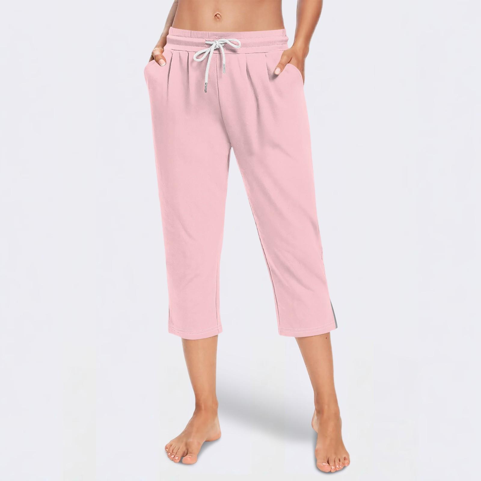 

Женские свободные укороченные брюки со средней и низкой талией, повседневные, с завязками на талии XL розовый